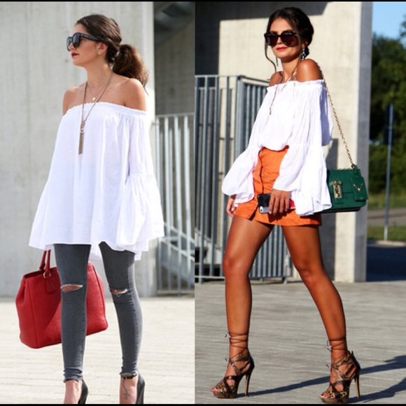 White Off Shoulder Top - Picture 3 of 8